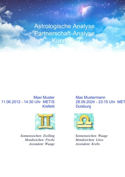 Horoskop Partnerschaft - Kurzanalyse